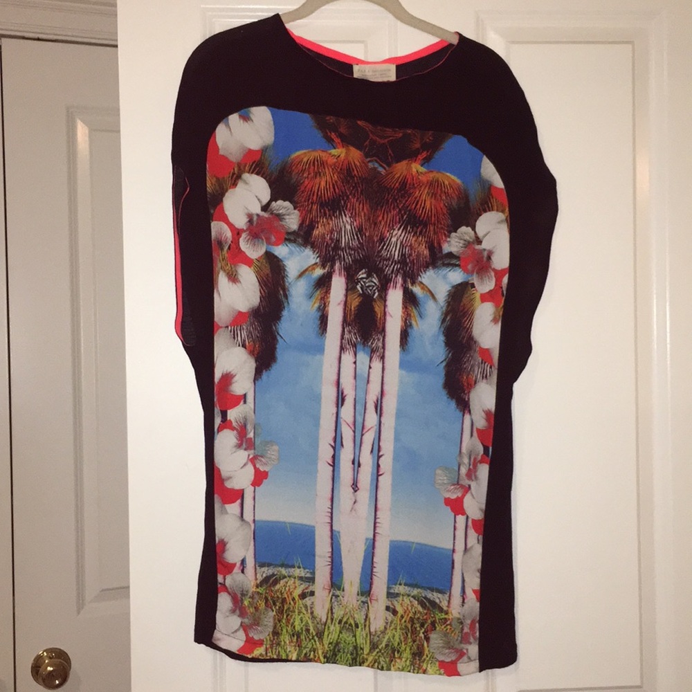 Zara Tropical Printed T-Shirt Dress